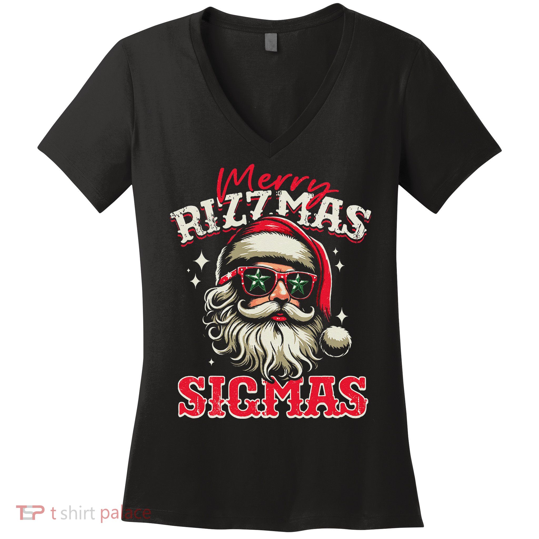 Skibid.I Rizzmas Christmas Rizz Santa Claus Charisma Cool Women's V-Neck T-Shirt