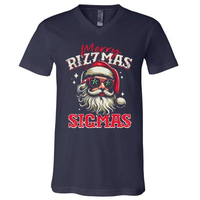 Skibid.I Rizzmas Christmas Rizz Santa Claus Charisma Cool V-Neck T-Shirt