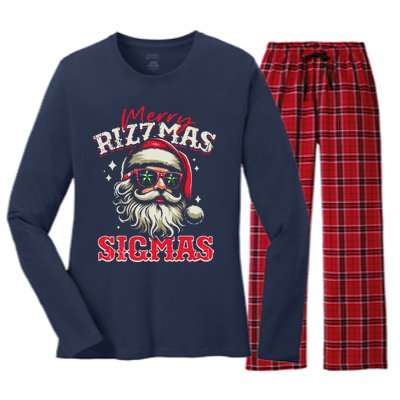 Skibid.I Rizzmas Christmas Rizz Santa Claus Charisma Cool Women's Long Sleeve Flannel Pajama Set 