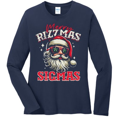 Skibid.I Rizzmas Christmas Rizz Santa Claus Charisma Cool Ladies Long Sleeve Shirt