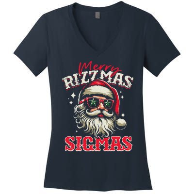 Skibid.I Rizzmas Christmas Rizz Santa Claus Charisma Cool Women's V-Neck T-Shirt