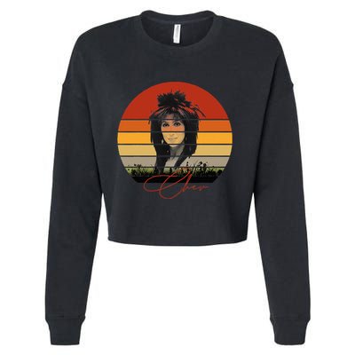 Solid Retro Color Sunset Vintage Chers Music Cropped Pullover Crew