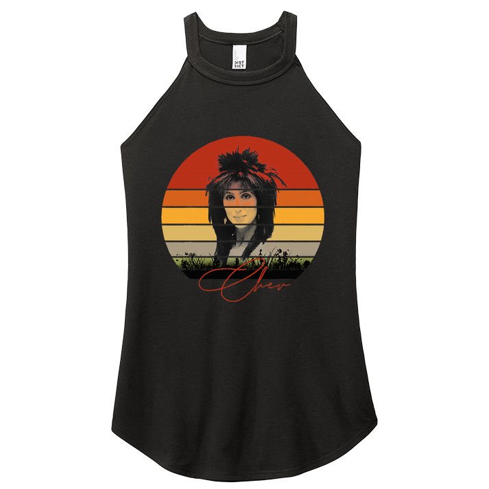 Solid Retro Color Sunset Vintage Chers Music Women's Perfect Tri Rocker Tank