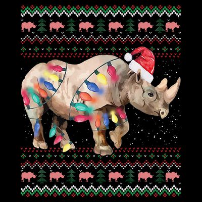 Santa Rhino Christmas Lights Ugly Sweater Racoon Lover Xmas T-Shirt