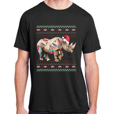 Santa Rhino Christmas Lights Ugly Sweater Racoon Lover Xmas Adult ChromaSoft Performance T-Shirt