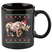 Santa Rhino Christmas Lights Ugly Sweater Racoon Lover Xmas 11oz C Handle Ceramic Mug