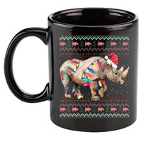 Santa Rhino Christmas Lights Ugly Sweater Racoon Lover Xmas 11oz C Handle Ceramic Mug