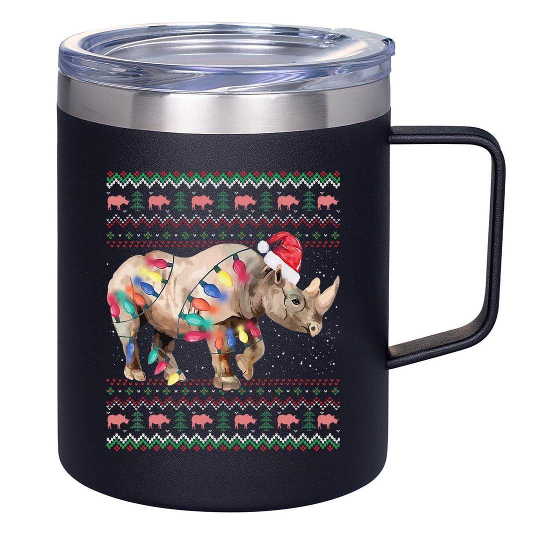 Santa Rhino Christmas Lights Ugly Sweater Racoon Lover Xmas 12oz Stainless Steel Coffee Mug