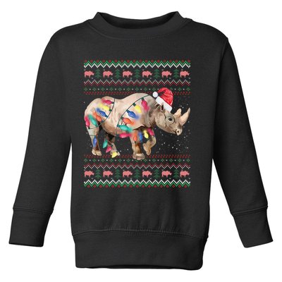 Santa Rhino Christmas Lights Ugly Sweater Racoon Lover Xmas Toddler Sweatshirt
