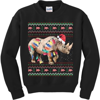 Santa Rhino Christmas Lights Ugly Sweater Racoon Lover Xmas Kids Sweatshirt