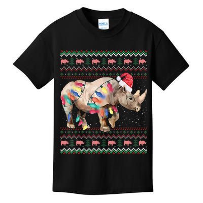 Santa Rhino Christmas Lights Ugly Sweater Racoon Lover Xmas Kids T-Shirt
