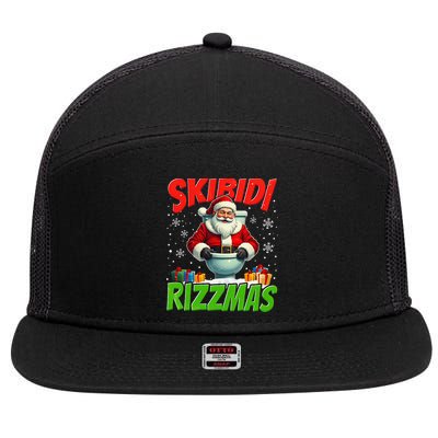 Skibid.I Rizzmas Christmas Rizz Santa Claus Charisma Cool 7 Panel Mesh Trucker Snapback Hat