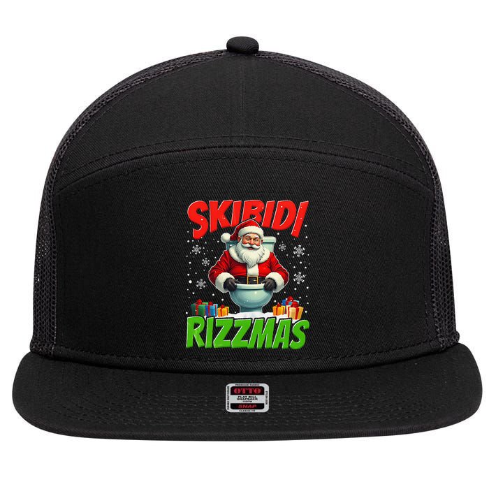 Skibid.I Rizzmas Christmas Rizz Santa Claus Charisma Cool 7 Panel Mesh Trucker Snapback Hat
