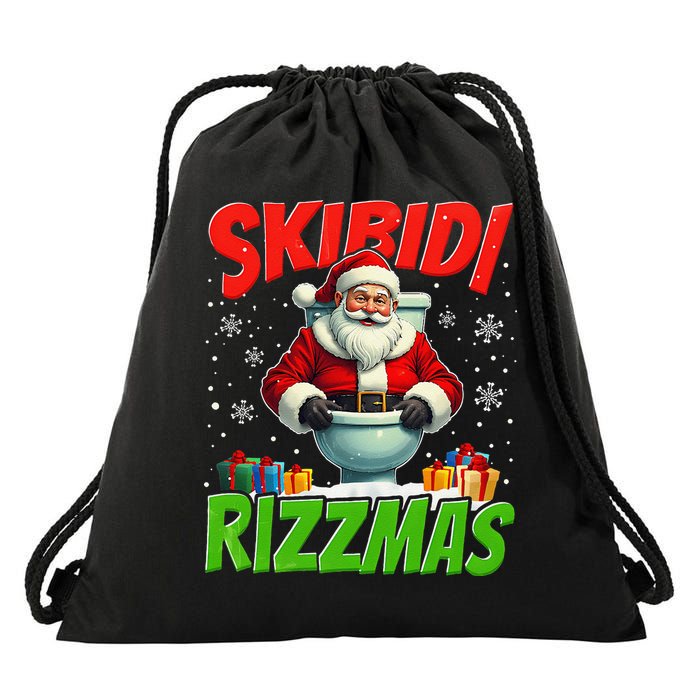 Skibid.I Rizzmas Christmas Rizz Santa Claus Charisma Cool Drawstring Bag