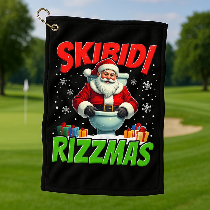 Skibid.I Rizzmas Christmas Rizz Santa Claus Charisma Cool Golf Towel
