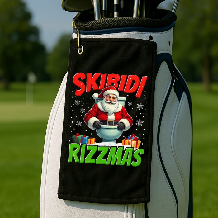 Skibid.I Rizzmas Christmas Rizz Santa Claus Charisma Cool Golf Towel