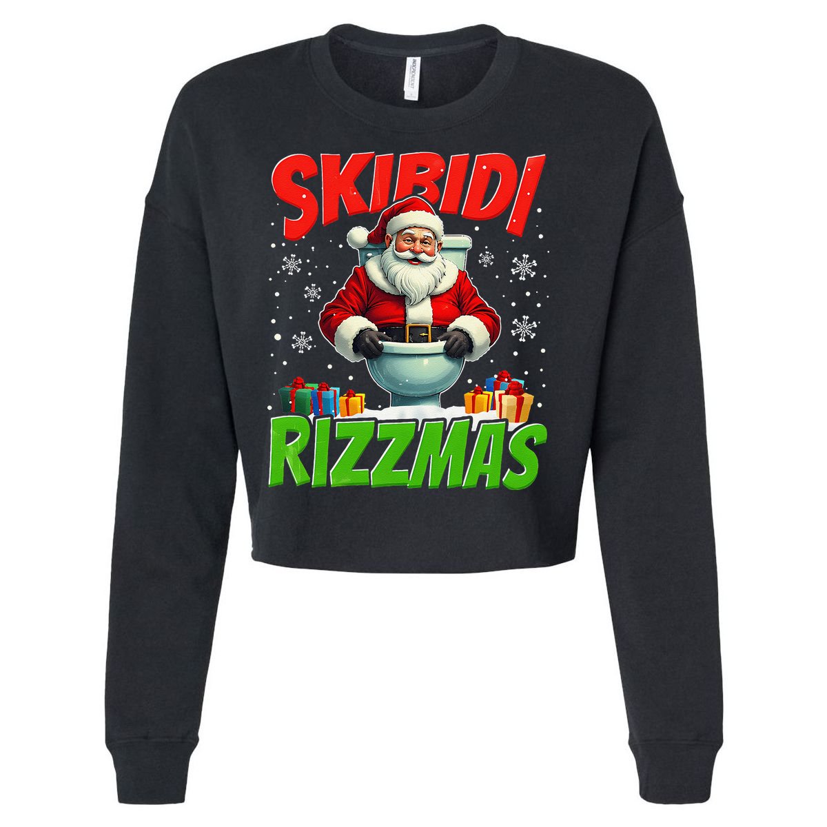 Skibid.I Rizzmas Christmas Rizz Santa Claus Charisma Cool Cropped Pullover Crew