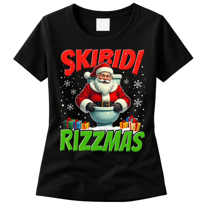 Skibid.I Rizzmas Christmas Rizz Santa Claus Charisma Cool Womens T-Shirt
