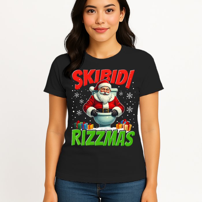 Skibid.I Rizzmas Christmas Rizz Santa Claus Charisma Cool Womens T-Shirt