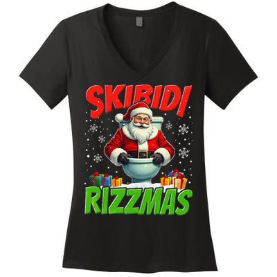 Skibid.I Rizzmas Christmas Rizz Santa Claus Charisma Cool Women's V-Neck T-Shirt