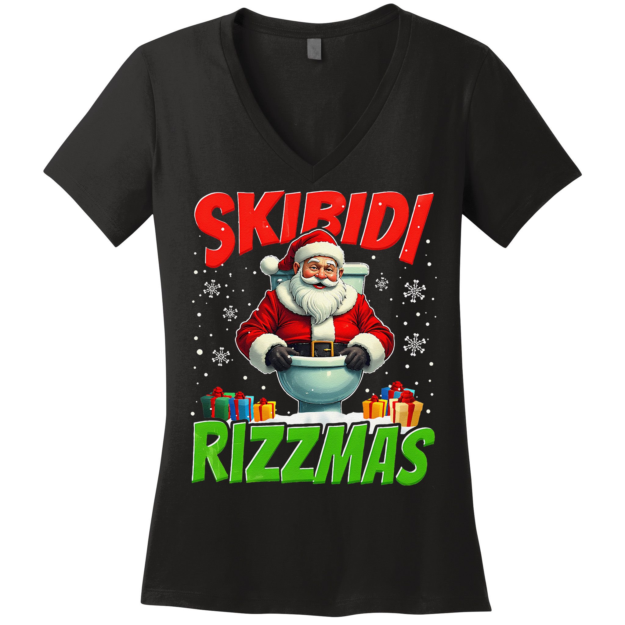 Skibid.I Rizzmas Christmas Rizz Santa Claus Charisma Cool Women's V-Neck T-Shirt