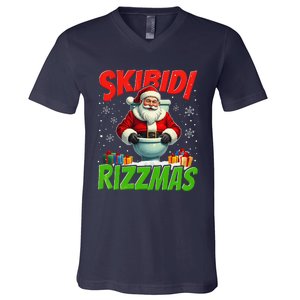 Skibid.I Rizzmas Christmas Rizz Santa Claus Charisma Cool V-Neck T-Shirt