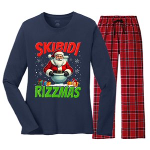 Skibid.I Rizzmas Christmas Rizz Santa Claus Charisma Cool Women's Long Sleeve Flannel Pajama Set 