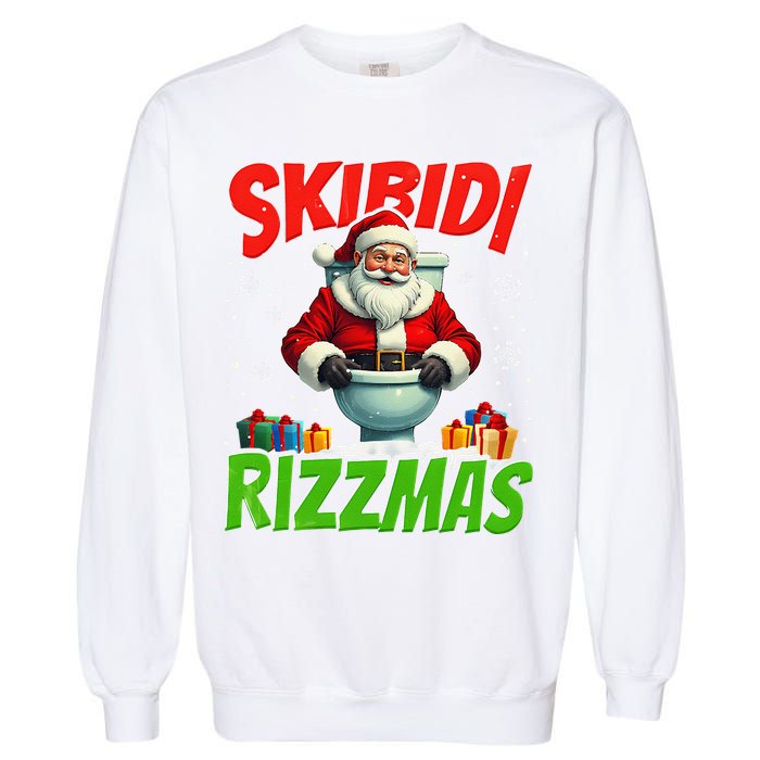 Skibid.I Rizzmas Christmas Rizz Santa Claus Charisma Cool Garment-Dyed Sweatshirt