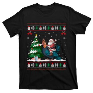 Santa Riding Cockatiels Tree Lighting Christmas Pajama T-Shirt