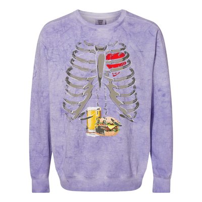 Skeleton Rib Cage Beer Burger Xray Funny Halloween Gift Colorblast Crewneck Sweatshirt