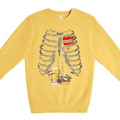 Skeleton Rib Cage Beer Burger Xray Funny Halloween Gift Premium Crewneck Sweatshirt