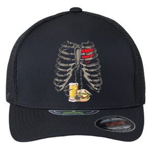 Skeleton Rib Cage Beer Burger Xray Funny Halloween Gift Flexfit Unipanel Trucker Cap