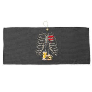 Skeleton Rib Cage Beer Burger Xray Funny Halloween Gift Large Microfiber Waffle Golf Towel