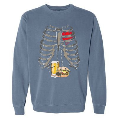 Skeleton Rib Cage Beer Burger Xray Funny Halloween Gift Garment-Dyed Sweatshirt