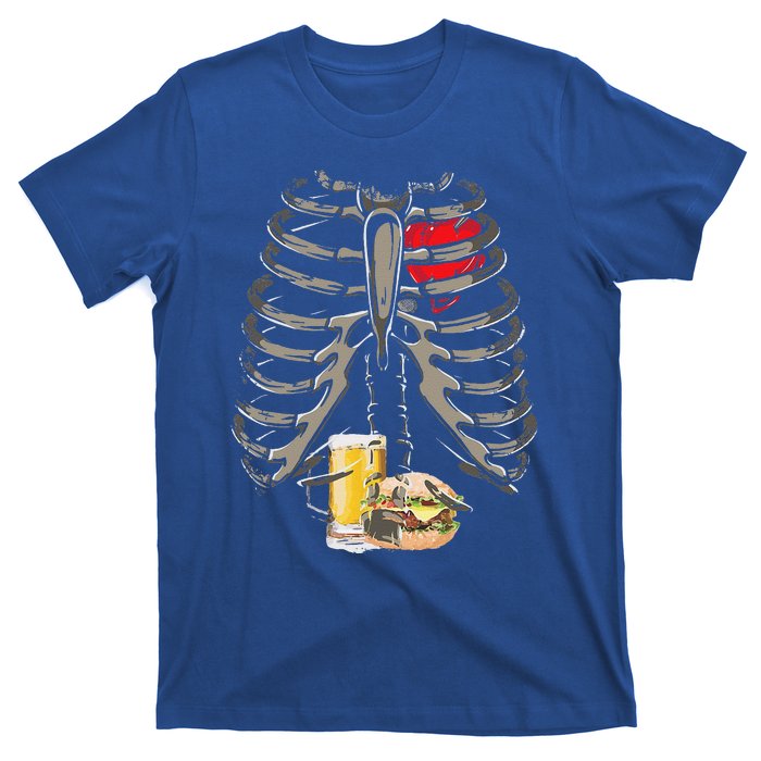 Skeleton Rib Cage Beer Burger Xray Funny Halloween Gift T-Shirt