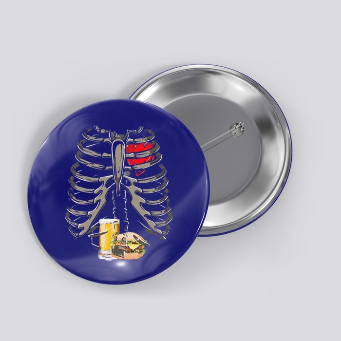 Skeleton Rib Cage Beer Burger Xray Funny Halloween Gift Button