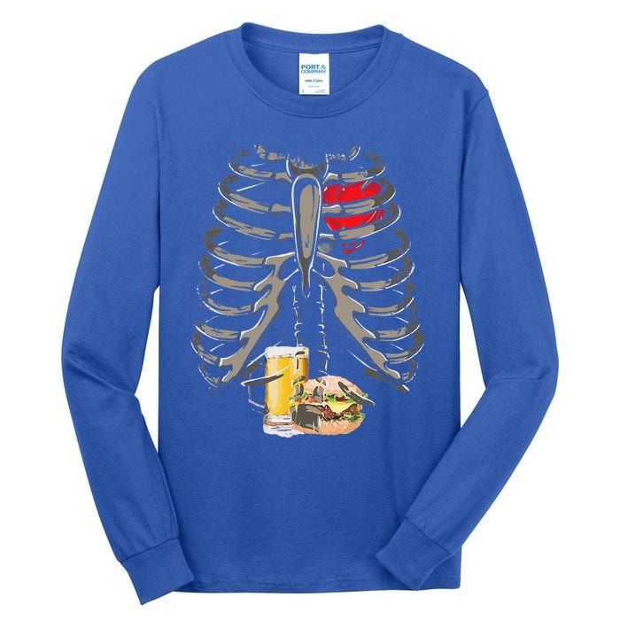 Skeleton Rib Cage Beer Burger Xray Funny Halloween Gift Tall Long Sleeve T-Shirt