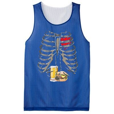 Skeleton Rib Cage Beer Burger Xray Funny Halloween Gift Mesh Reversible Basketball Jersey Tank