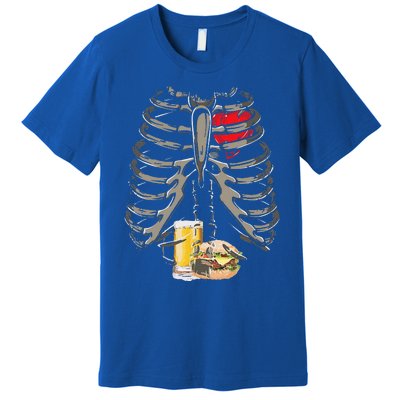 Skeleton Rib Cage Beer Burger Xray Funny Halloween Gift Premium T-Shirt