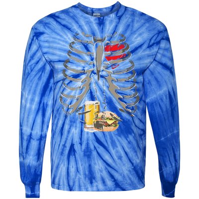 Skeleton Rib Cage Beer Burger Xray Funny Halloween Gift Tie-Dye Long Sleeve Shirt