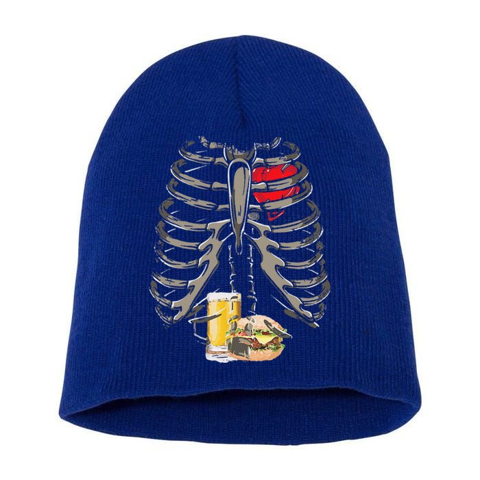 Skeleton Rib Cage Beer Burger Xray Funny Halloween Gift Short Acrylic Beanie