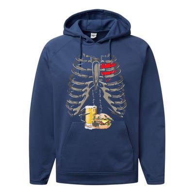 Skeleton Rib Cage Beer Burger Xray Funny Halloween Gift Performance Fleece Hoodie