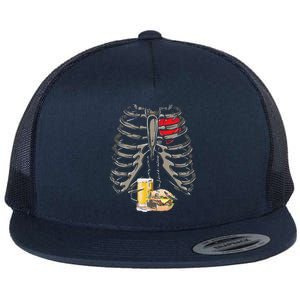 Skeleton Rib Cage Beer Burger Xray Funny Halloween Gift Flat Bill Trucker Hat