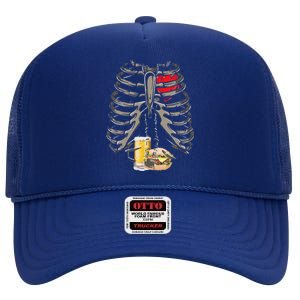 Skeleton Rib Cage Beer Burger Xray Funny Halloween Gift High Crown Mesh Back Trucker Hat