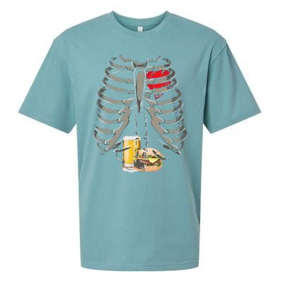 Skeleton Rib Cage Beer Burger Xray Funny Halloween Gift Sueded Cloud Jersey T-Shirt