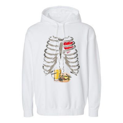 Skeleton Rib Cage Beer Burger Xray Funny Halloween Gift Garment-Dyed Fleece Hoodie