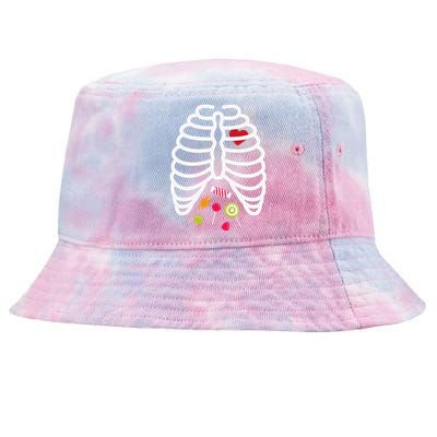 Skeleton Rib Cage Heart Candy Cute Tie-Dyed Bucket Hat