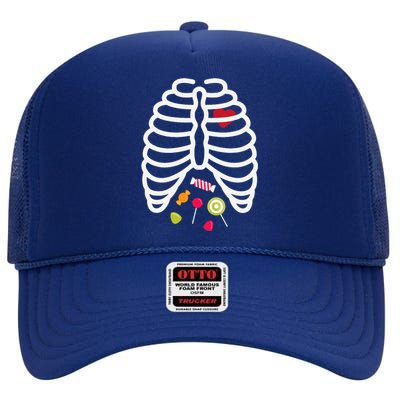 Skeleton Rib Cage Heart Candy Cute High Crown Mesh Back Trucker Hat