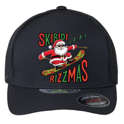 Skbidi Rizzmas Christmas Xmas Holiday Santa Claus Snowboard Flexfit Unipanel Trucker Cap