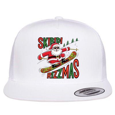 Skbidi Rizzmas Christmas Xmas Holiday Santa Claus Snowboard Flat Bill Trucker Hat